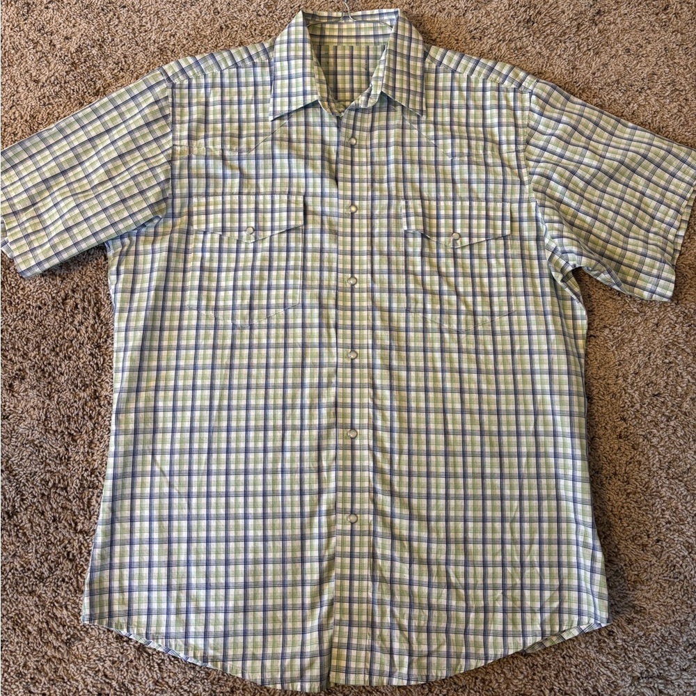 Men's Casual Button Down Shirt - Blue and Green Plaid